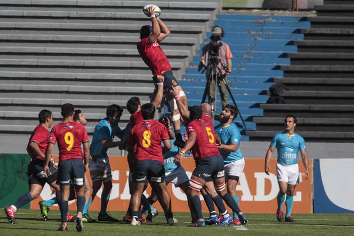 Partido amistoso entre las selecciones de rugby de Uruguay y España, en el estadio Charrúa. 

 · Foto: .