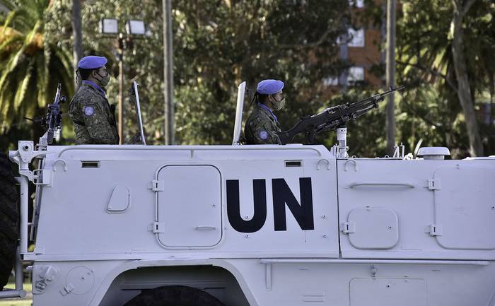 Transporte de Naciones Unidas en el acto por el Día del Ejército Nacional (archivo, mayo de 2021). · Foto: Federico Gutiérrez