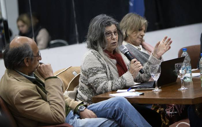 Ricardo Acuña, Sandra Romano y Alicia Canetti, en un debate sobre salud mental (13.06.2023). · Foto: Camilo dos Santos