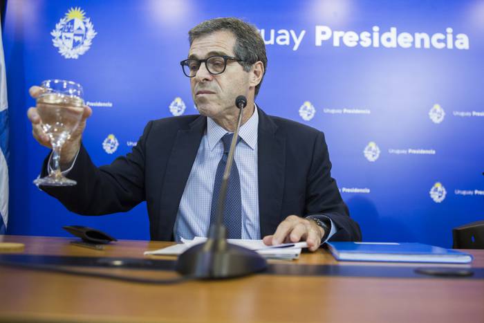 Ernesto Talvi, durante una conferencia de prensa, en la Torre Ejecutiva (archivo, marzo de 2020). · Foto: Ernesto Ryan