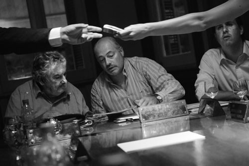 José Mujica, Homero Guerrero y Diego Cánepa en conferencia de prensa, ayer, en la residencia presidencial de Suárez, luego del Consejo de Ministros. / Foto: Nicolás Celaya