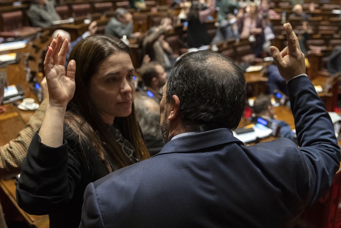 María Eugenia Roselló y Martín Sodano, el 16 de julio, en la Cámara de Diputados. · Foto: Ernesto Ryan