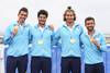 Leandro Salvagno, Marcos Sarraute, Martín González y Bruno Cetraro, tras ganar la medalla de oro de remo, en el cuádruple par, en los Juegos Panamericanos de Perú. Foto: Cristiane Mattos, Lima 2019 Leandro Salvagno, Marcos Sarraute, Martín González y Bruno Cetraro, tras ganar la medalla de oro de remo, en el cuádruple par, en los Juegos Panamericanos de Perú. Foto: Cristiane Mattos, Lima 2019