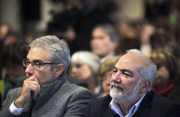 Robert Silva y Wilson Netto, durante la presentación del informe sobre el estado de la educación en Uruguay 2017-2018 del Ineed.  · Foto: Federico Gutiérrez