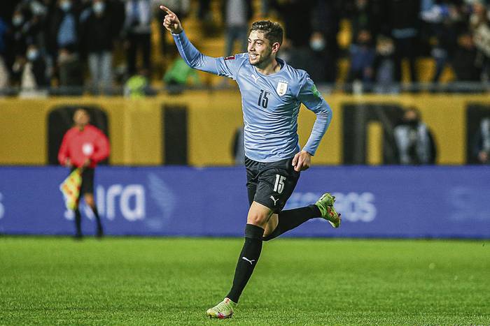 Federico Valverde, de Uruguay, tras convertir un gol frente a Bolivia en el Estadio Campeón del Siglo (06.09.2021). · Foto: .