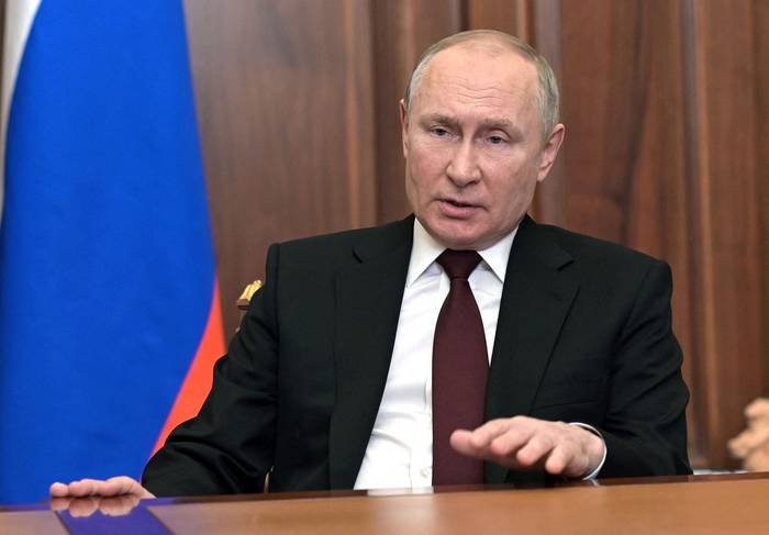 El presidente ruso Vladimir Putin durante su discurso a la nación, ayer, en el Kremlin en Moscú. · Foto: Alexey Nikolsky, Sputnik, AFP