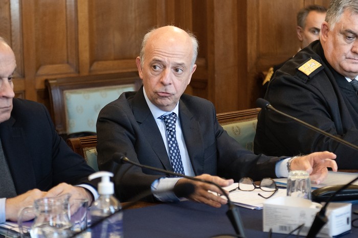 Rivera Elgue, Javier García y Jorge Wilson, en la Comisión de Defensa (archivo, agosto de 2023). · Foto: Alessandro Maradei