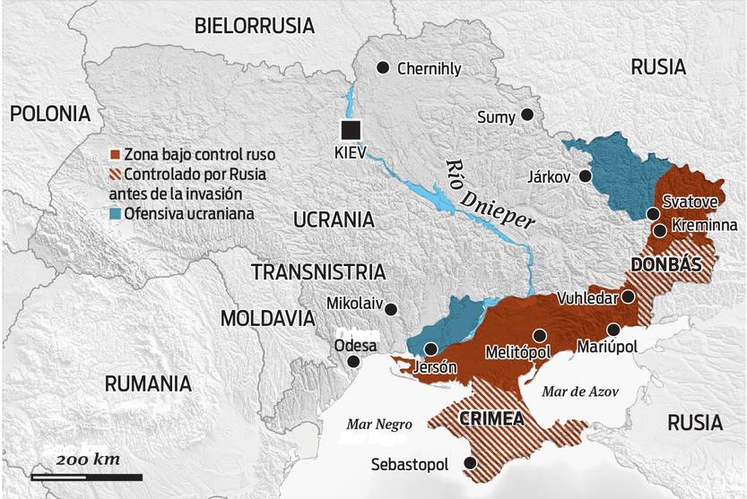 Mapa Ucrania a un año