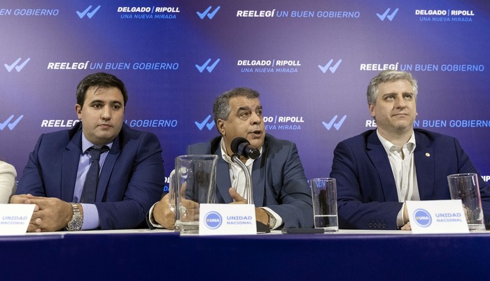 Adolfo Varela, Rodrigo Blás y Juan Martín Rodríguez, el 11 de setiembre, en el lanzamiento de Unidad Nacional. · Foto: Rodrigo Viera Amaral