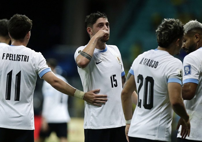 Federico Valverde después de anotar ante Brasil, el 19 de noviembre, en el estadio Arena Fonte Nova en Salvador, Brasil. · Foto: Arisson Marinho, AFP