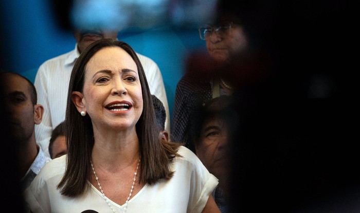 María Corina Machado, en una conferencia de prensa en Caracas (archivo). · Foto: Ronald Peña, AFP