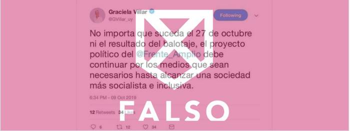 Foto principal del artículo 'VerificadoUy: Es falso que Graciela Villar haya afirmado que el FA debe continuar en el poder “por los medios que sean necesarios”'