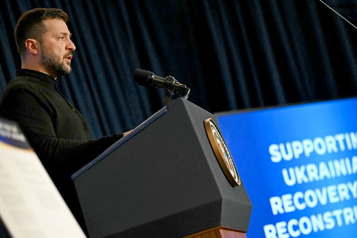 Volodímir Zelenski habla durante un evento organizado por el presidente estadounidense, Joe Biden, en el marco de la Asamblea General de las Naciones Unidas en Nueva York. · Foto: Andrew Caballero Reynolds, AFP